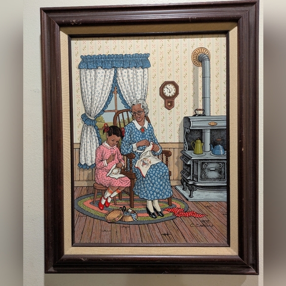 C.Carson African -american Painting Canvas Wood Frame Signed Wall Art 20x16 - Picture 1 of 9
